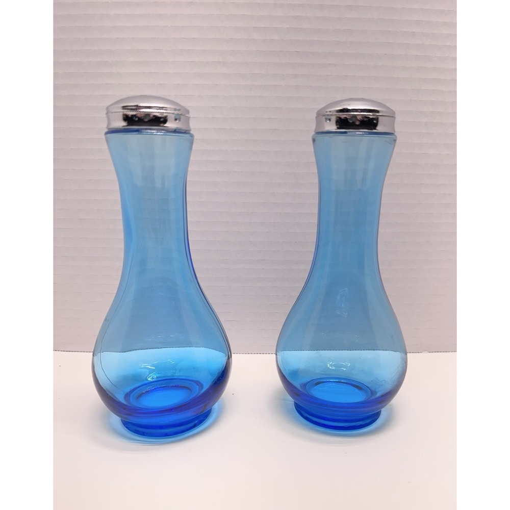 VTG Rare VIKING GLASS Bluenique Smoothie Large Salt & Pepper Shaker Set